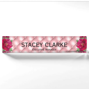 Porte-nom Élégant Directeur exécutif de Fleur Rouge Rose