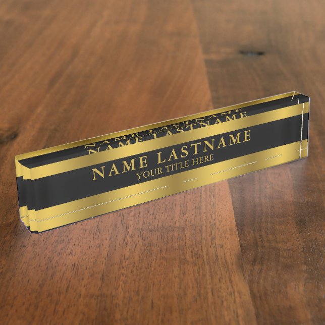 Porte-nom Élégant Faux Gold Classic Nom Titre Noir (Taille)