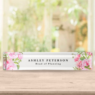 Porte-nom Élégant Floral Rose Chic