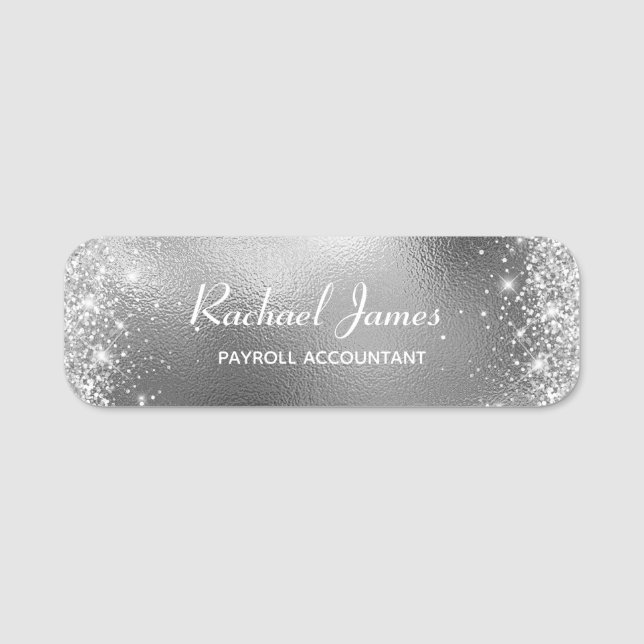 Porte-nom Élégant Glittery Silver Foil Nom balise (Devant)
