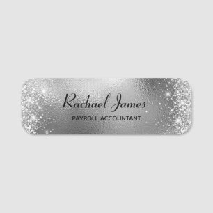 Porte-nom Élégant Glittery Silver Foil Nom balise