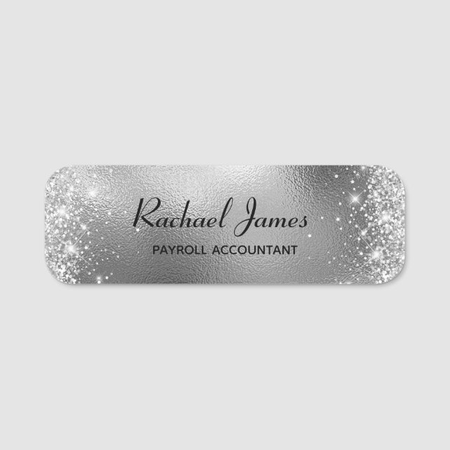 Porte-nom Élégant Glittery Silver Foil Nom balise (Devant)