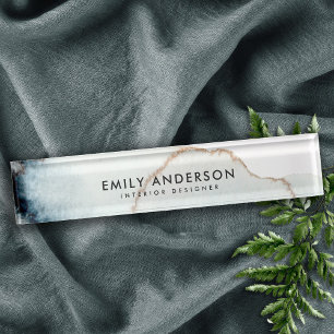 PORTE-NOM ÉLÉGANT GOLD AQUA BLUE BRUSH STROKE TEXTURE