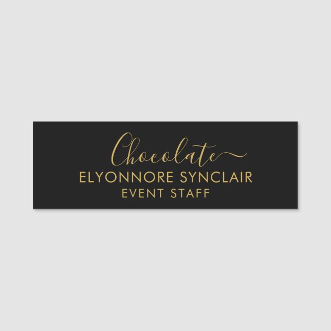 Porte-nom Elegant Gold Black Minimal Chocolate Event Staff 