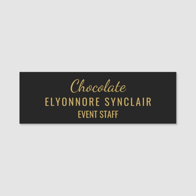 Porte-nom Elegant Gold Black Minimal Chocolate Event Staff  (Devant)