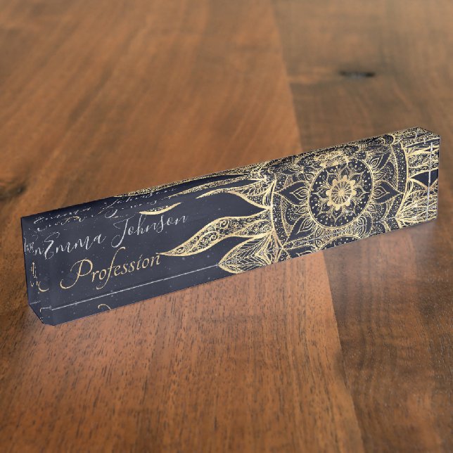 Porte-nom Elégant Gold Sun Mandala Blue Nebula Design (Taille)