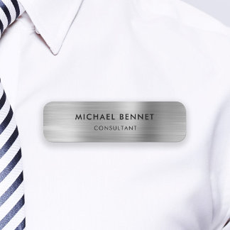 Porte-nom Élégant gris argent métallisé professionnel affair