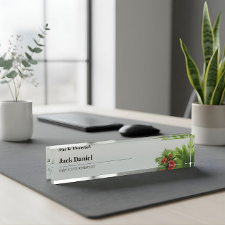 Porte-nom Elegant Holly Berry Custom Florist Business Office