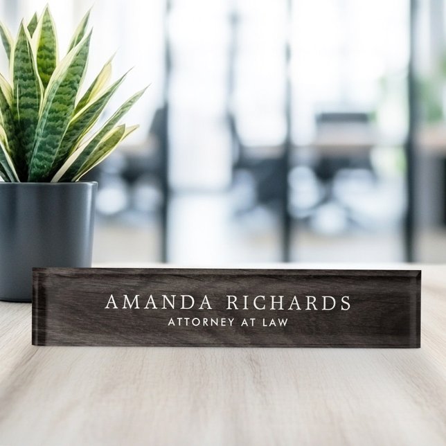 Porte-nom Elégant look de bois de chêne noir (Elegant black oak wood grain look desk name plate)