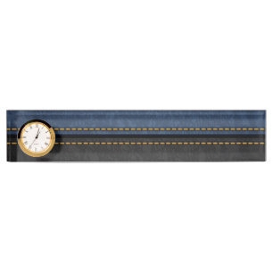 Porte-nom Élégant Luxe Cuir Aspect Bleu Noir