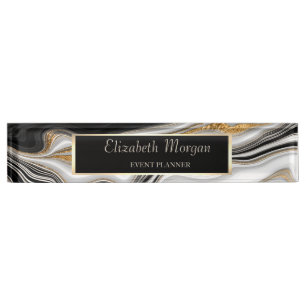 Porte-nom Elégant Marbre noir blanc élégant