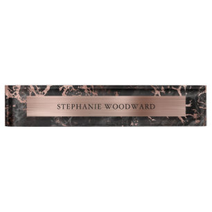 Porte-nom Élégant marbre noir moderne brossé Rose or huile