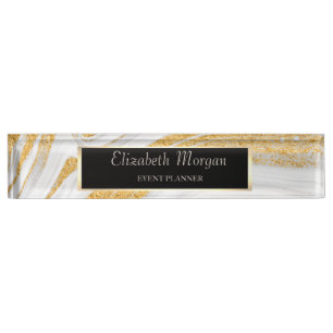Porte-nom Elégant Marbre Parties scintillant Or Design, Cadr