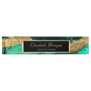 Porte-nom Elégant Marbre vert or géométrique, Cadre