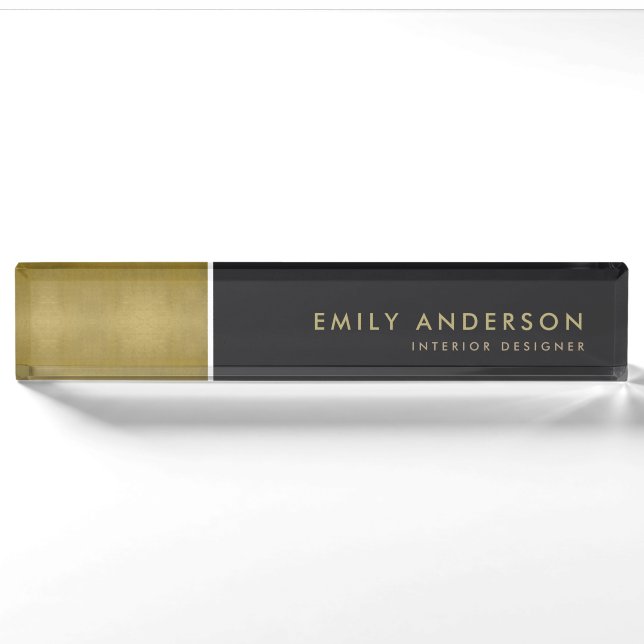 PORTE-NOM ÉLÉGANT MINIMAL BOLD FAUX GOLD BLACK STRIPS (Devant)