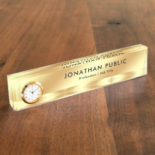 Porte-nom Élégant Modèle moderne avec Horloge Glamor Or