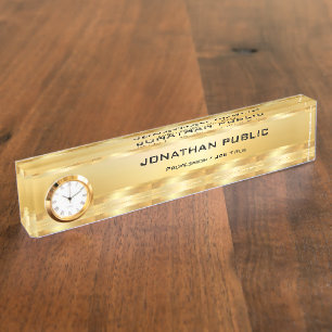 Porte-nom Élégant Modèle moderne Faux Gold avec horloge