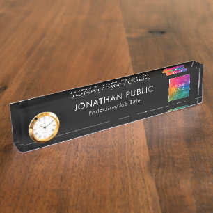 Porte-nom Élégant Moderne Votre Entreprise Logo Ici Horloge
