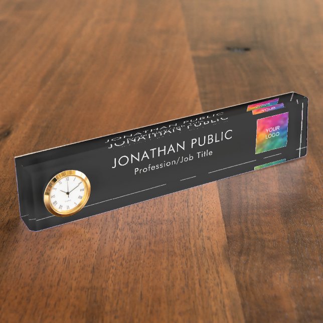 Porte-nom Élégant Moderne Votre Entreprise Logo Ici Horloge (Taille)