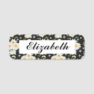 Porte-nom Élégant Monogramme noir et blanc Motif marguerrier