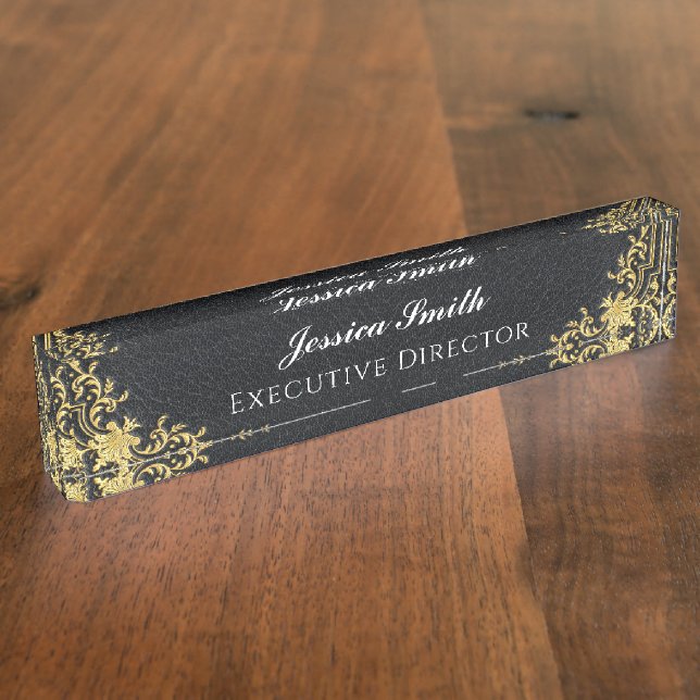 Porte-nom Élégant Monogramme professionnel Gold (Taille)