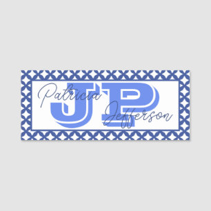 Porte-nom Élégant Monogramme Unique en Maillage Bleu Cérulée