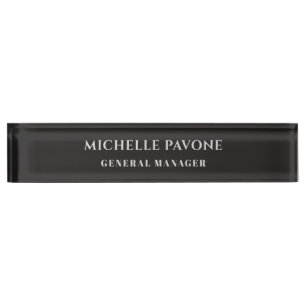 Porte-nom Élégant Noir & Gris Simple Plain Professionnel