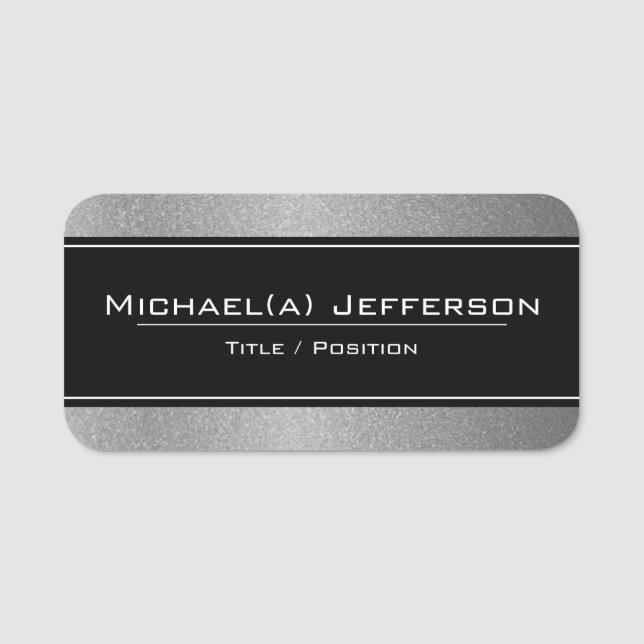 Porte-nom Elégant Noir Moderne Sur Parties scintillant Silve (Devant)
