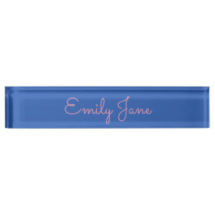 Porte-nom Élégant nom de script minimaliste bleu rose esthét