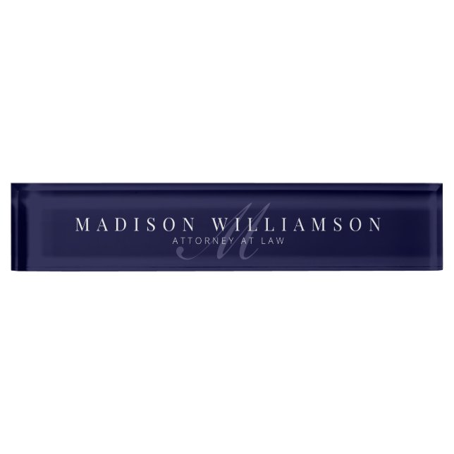 Porte-nom Élégant Nom exécutif minimal et monogramme Navy (Devant)