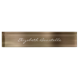 Porte-nom Élégant Or Brossé Métal Écriture manuscrite