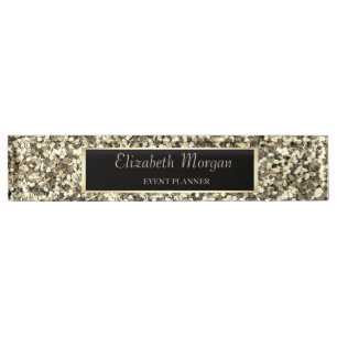 Porte-nom Élégant paillettes dorées stylisées, cadre