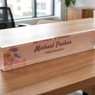 Porte-nom Élégant Papier Peint Fleurs Entreprise Aquarelle B