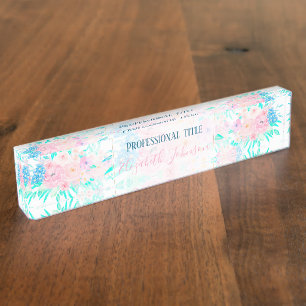 Porte-nom Élégant peinture florale rose pâle