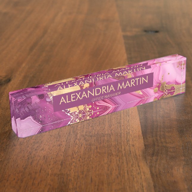 Porte-nom Elegant Pink Magenta Gold Glitter Office Desk Name (Taille)