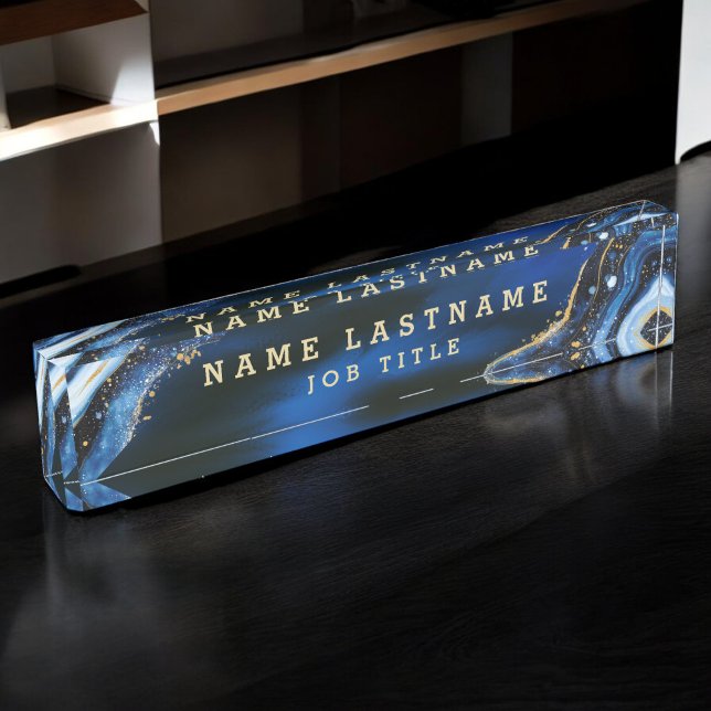 Porte-nom Élégant professionnel Marine Blue Gold Agate (Créateur téléchargé)