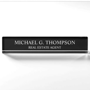 Porte-nom Élégant professionnel noir et blanc