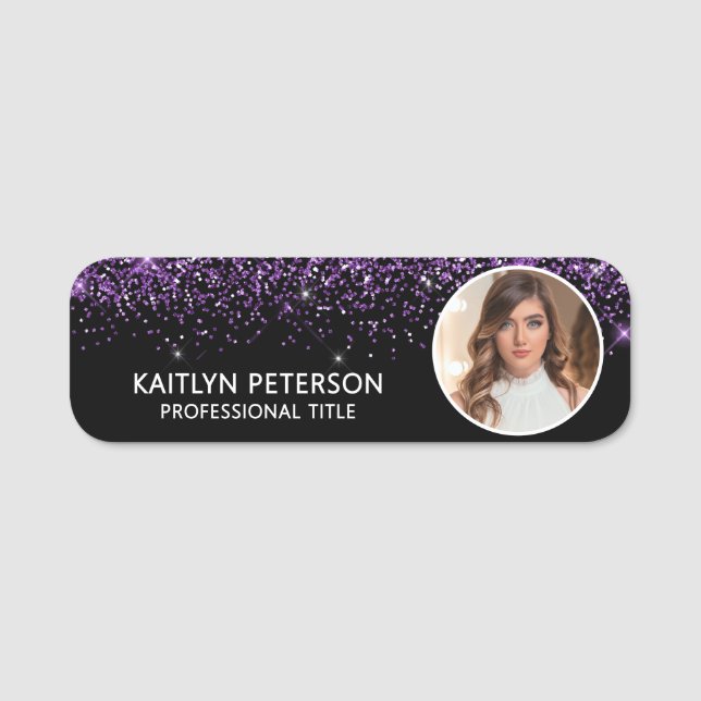 Porte-nom Elegant Purple Glitter Magnetic Employee Photo ID (Devant)