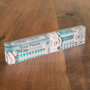 PORTE-NOM ÉLÉGANT ROSE BLEU ART NOUVEAU, DÉCOR MARBRE IMAGIN