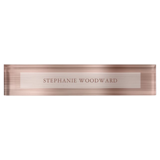 Porte-nom Élégant Rose Gold Faux Brossé Métal Foil (Devant)