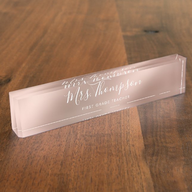 Porte-nom Élégant Rose Gold Nom de l'enseignant Script Metal (Taille)