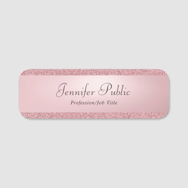 Porte-nom Élégant Rose Parties scintillant or écriture manus (Devant)