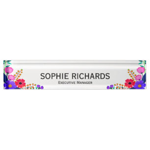 Porte-nom Élégant Rouge Rose violet Fleurs Directeur exécuti