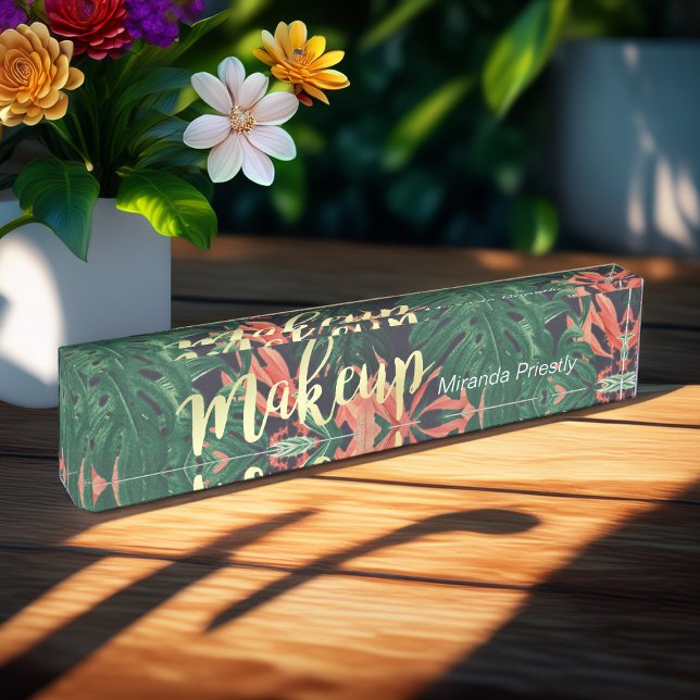 Porte-nom Élégant salon de maquillage Tropical Floral Gold S (Créateur téléchargé)
