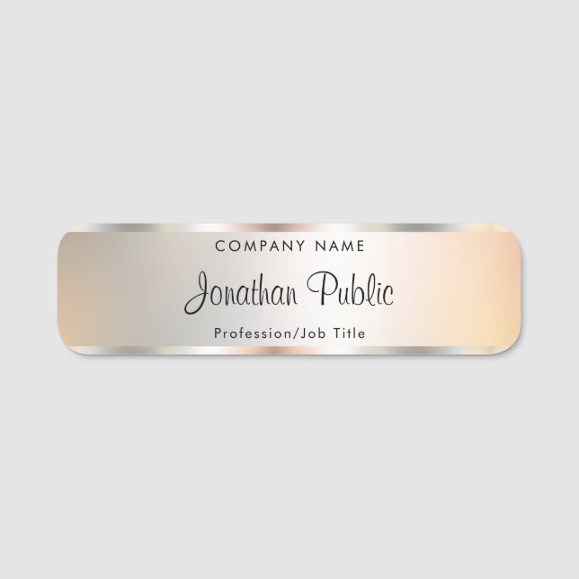 Porte-nom Élégant Script Faux Modèle Argent manuscrit (Devant)