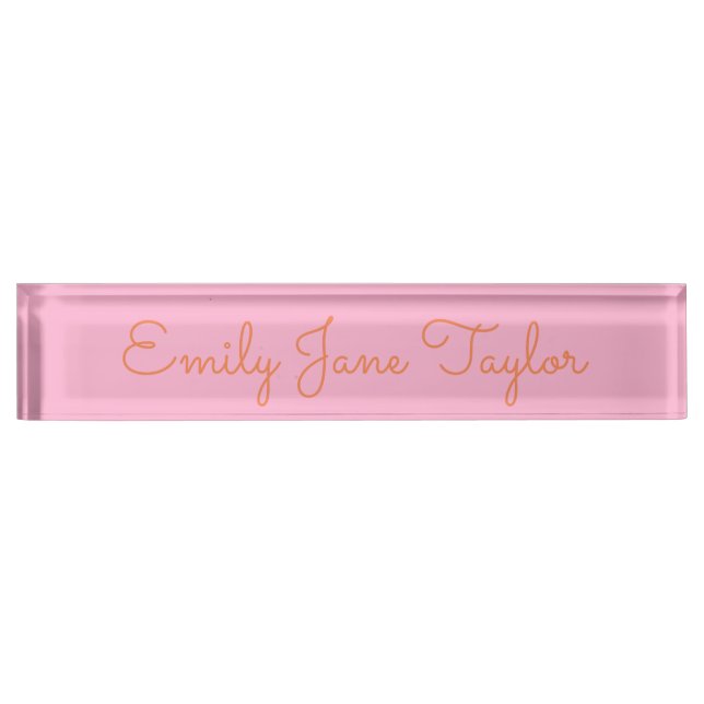 Porte-nom Elegant Script Name Minimalist Pink Orange Cute (Devant)