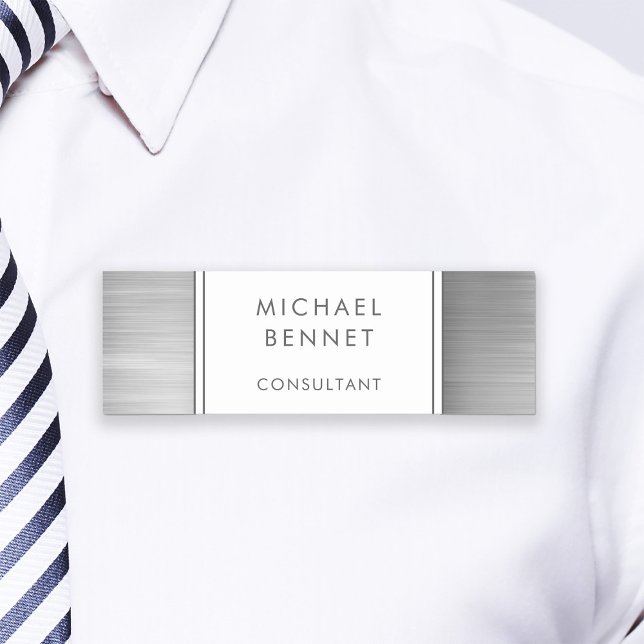 Porte-nom Élégant Silver Grey brossé Metallic Business (Elegant Silver Gray Brushed Metallic Business Name Tag)