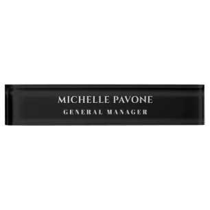Porte-nom Élégant Simple Professionnel Noir & Gris