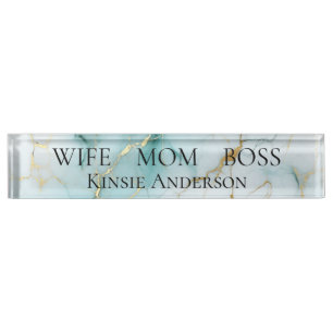 Porte-nom Élégant sur mesure en marbre moderne WIFE MOM BOSS