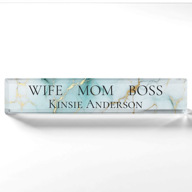 Porte-nom Élégant sur mesure en marbre moderne WIFE MOM BOSS (Devant)